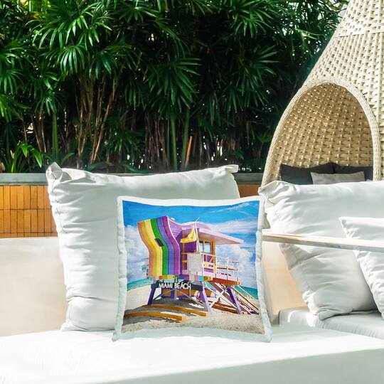 Stupell Industries 18" x 18" Purple Lifeguard Hut Outdoor Print Throw Pillow